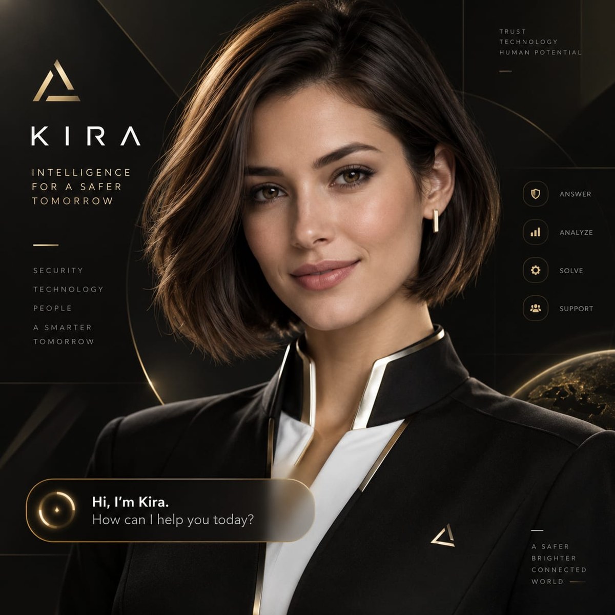 KIRA, your smart AI assistant, in black and gold